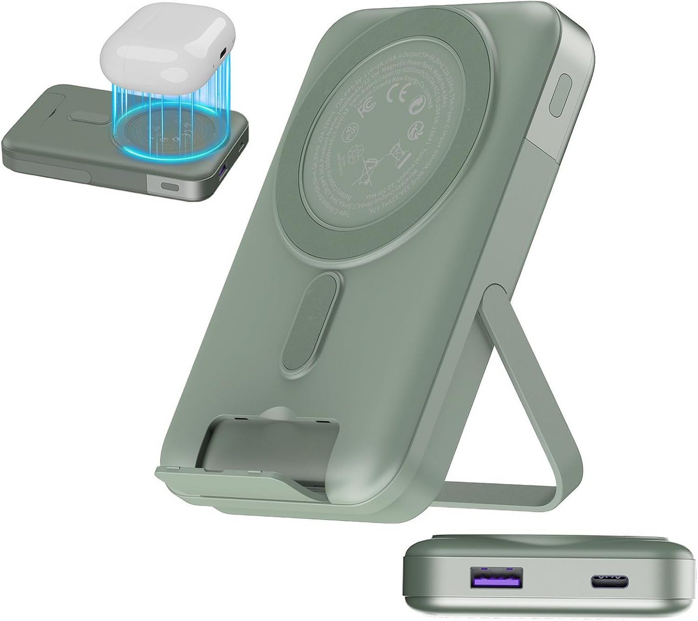 NOBIS Powerbank MagSafe 10000mAh Magnetische Powerbank mit Ständer Powerbank, 22,5W PD Schnellladen, Kabellose Powerbank mit LED-Display USB-C USB-A Bild 5