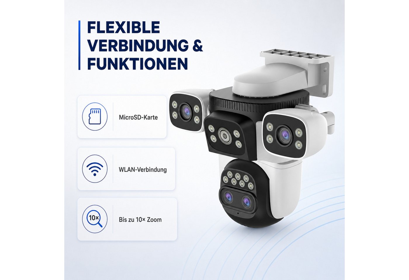 HS.SUPPLY IP-Überwachungskamera Sicherheitskamera 4 Objektive, Nachtsicht & Bewegungserkennung (Outdoor, Indoor, Komplett-Set, Spotlight-Kamera mit 4 individuellen Objektiven, Bewegungserkennung, remote Control, 10-fach Zoom) Bild 2