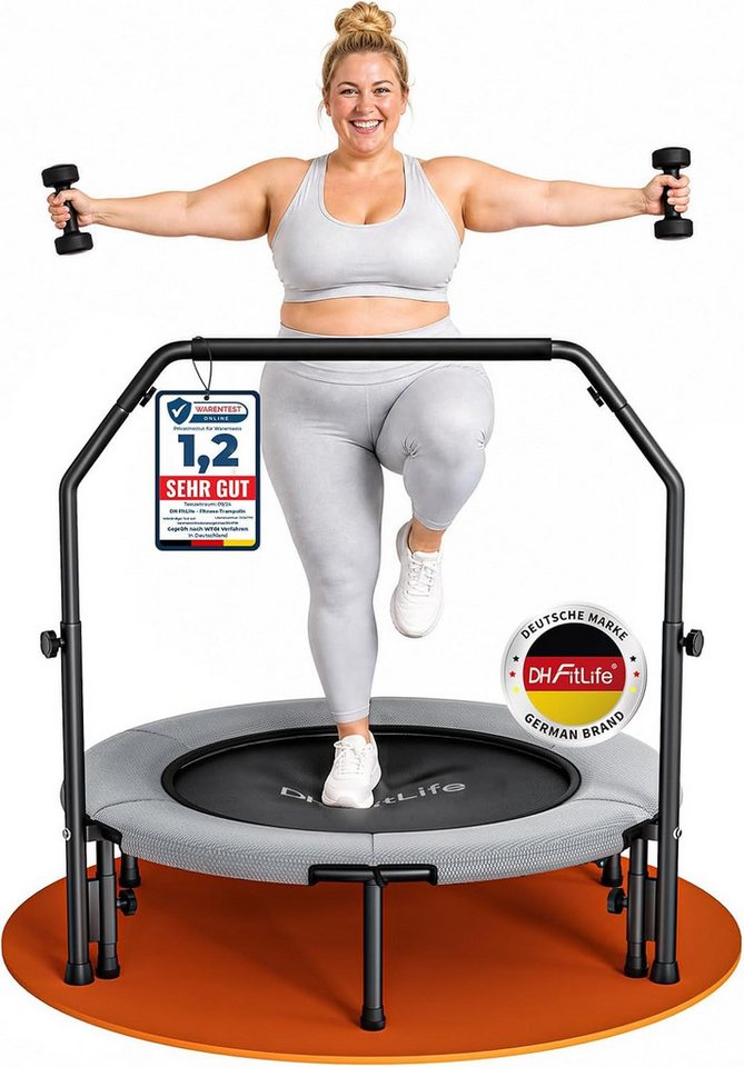 DH FitLife Fitnesstrampolin Indoor Bungee-Trampolin Ø102 cm, 150 kg mit Haltegriff, Ø 102 cm, (Einzelprodukt, Fitness-Trampolin), 28 vormontierte 10-mm-Bungees, Hauptrahmen platzsparend faltbar Bild 3