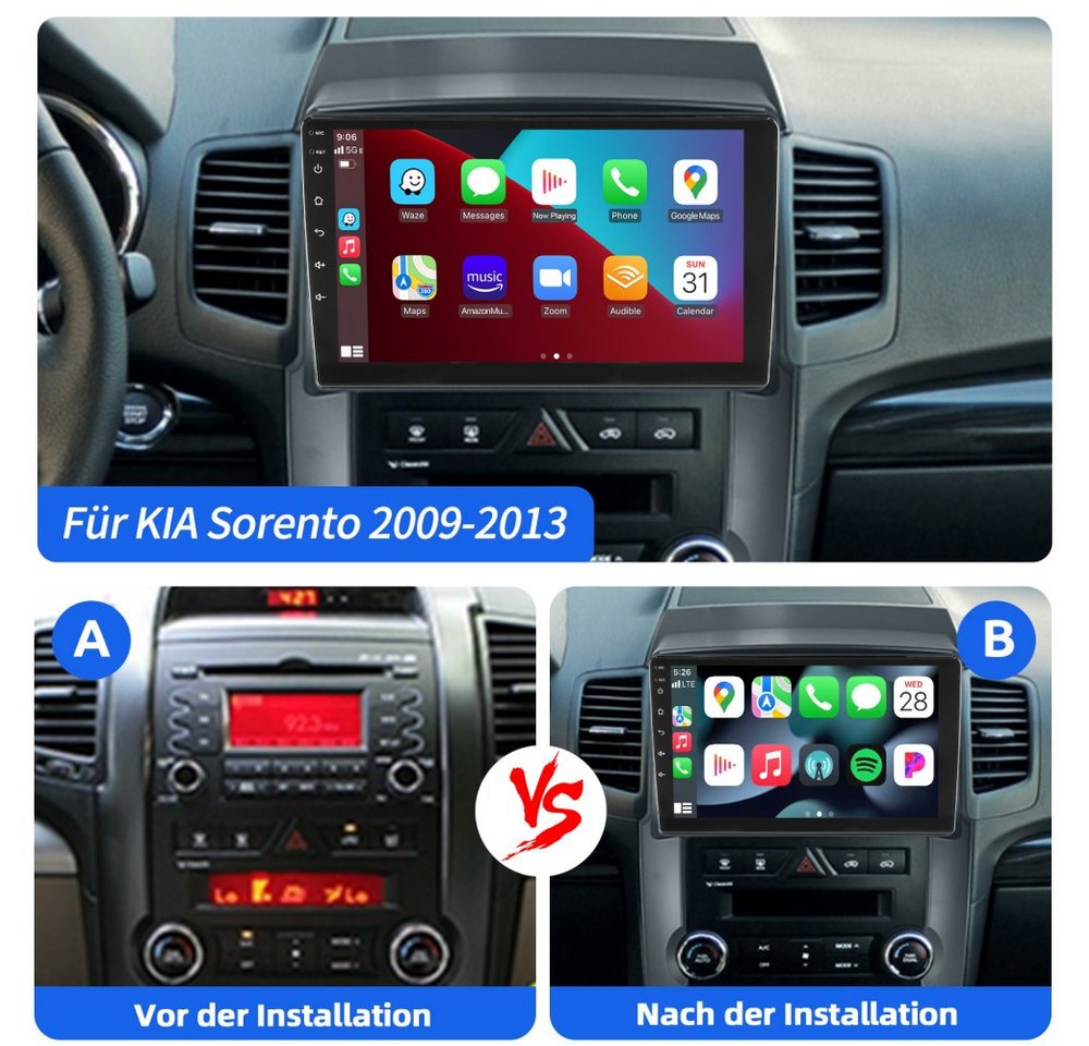ESSGOO Für KIA Sorento II XM 2009-2013 Android 15 6+128G 4G LTE Autoradio (RDS, Digitalradio (DAB), FM, AM, Apple Carplay Android Auto 4G LTE DSP SWC)