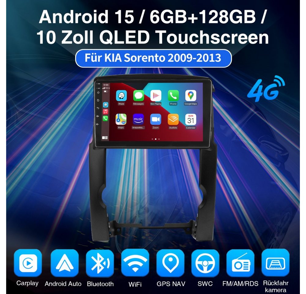 ESSGOO Für KIA Sorento II XM 2009-2013 Android 15 6+128G 4G LTE Autoradio (RDS, Digitalradio (DAB), FM, AM, Apple Carplay Android Auto 4G LTE DSP SWC) Bild 3