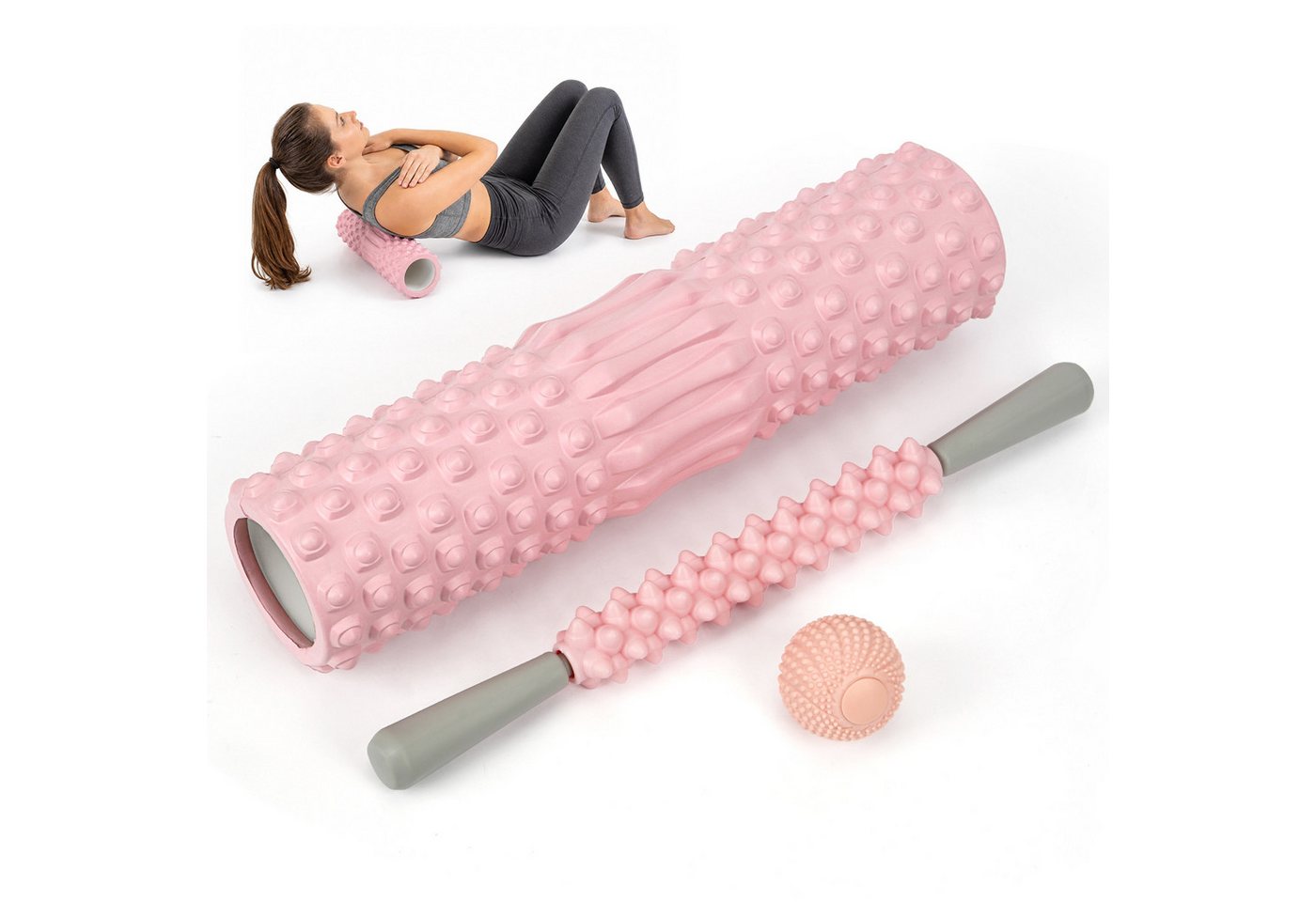 OSTWOLKE Massagerolle 3 in 1 Foam Roller Faszienrolle Sets mit Massageroller Stab, für Yoga Pilates Sport Bild 4