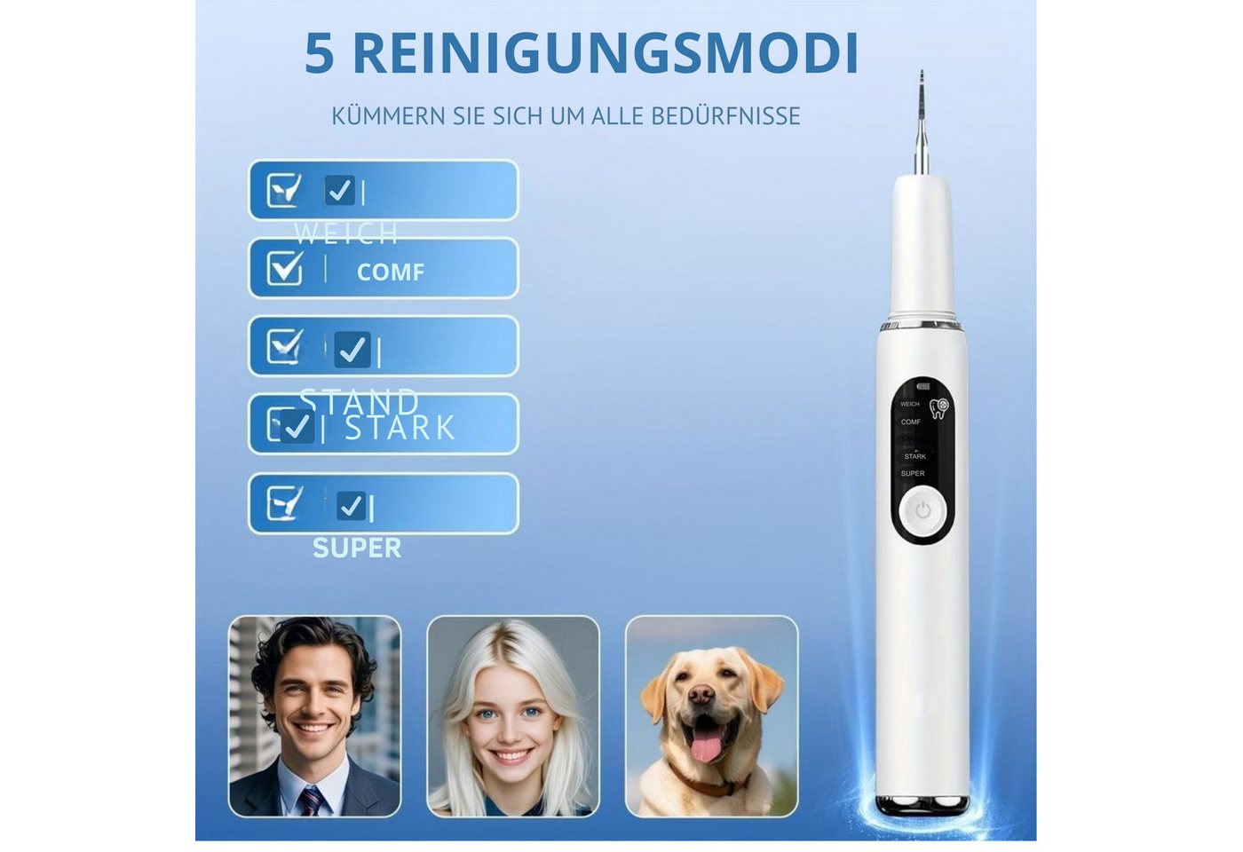 Vivitar Elektrische Zahnbürste Zahnbelag- und Zahnsteinentferner, Zahnsteinentfernung, Aufsteckbürsten: 3 St., wasserdicht nach IPX6, für Erwachsene und Kinder geeignet, kabelloses Zahnpflegegerät für den Hausgebrauch Bild 4