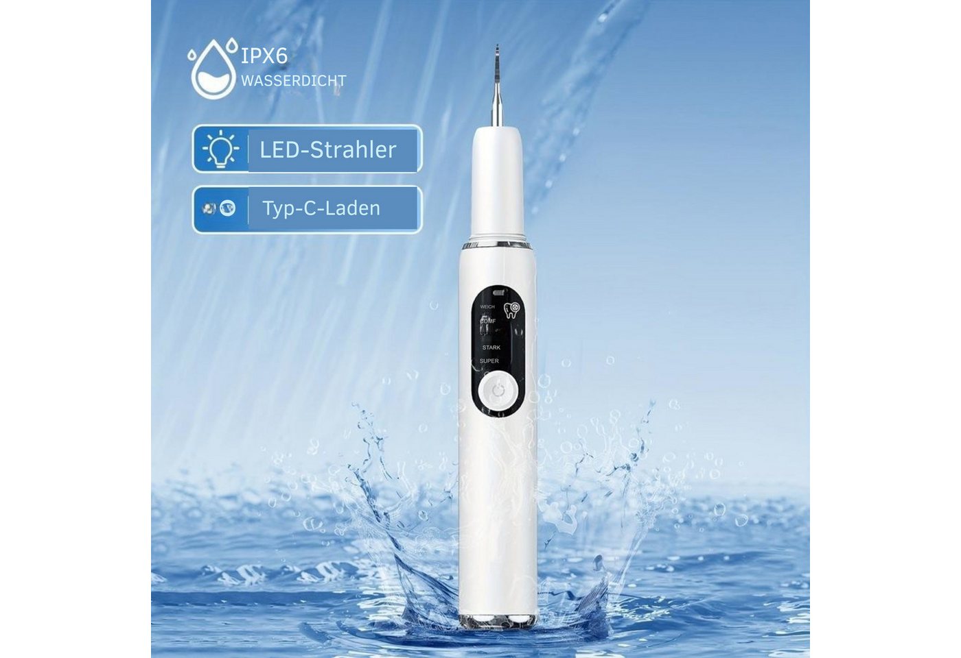 Vivitar Elektrische Zahnbürste Zahnbelag- und Zahnsteinentferner, Zahnsteinentfernung, Aufsteckbürsten: 3 St., wasserdicht nach IPX6, für Erwachsene und Kinder geeignet, kabelloses Zahnpflegegerät für den Hausgebrauch Bild 5