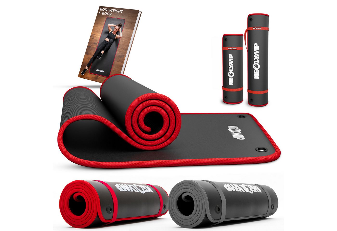 NEOLYMP Fitnessmatte extra dicke Fitnessmatte rutschfest mit Aufhänge-Ösen (Fitnessmatte mit Aufhänge-Ösen inkl. Tragegurt & E-Book), Yogamatte inkl. Tragegurt & E-Book – Gymnastikmatte - Sportmatte Bild 2