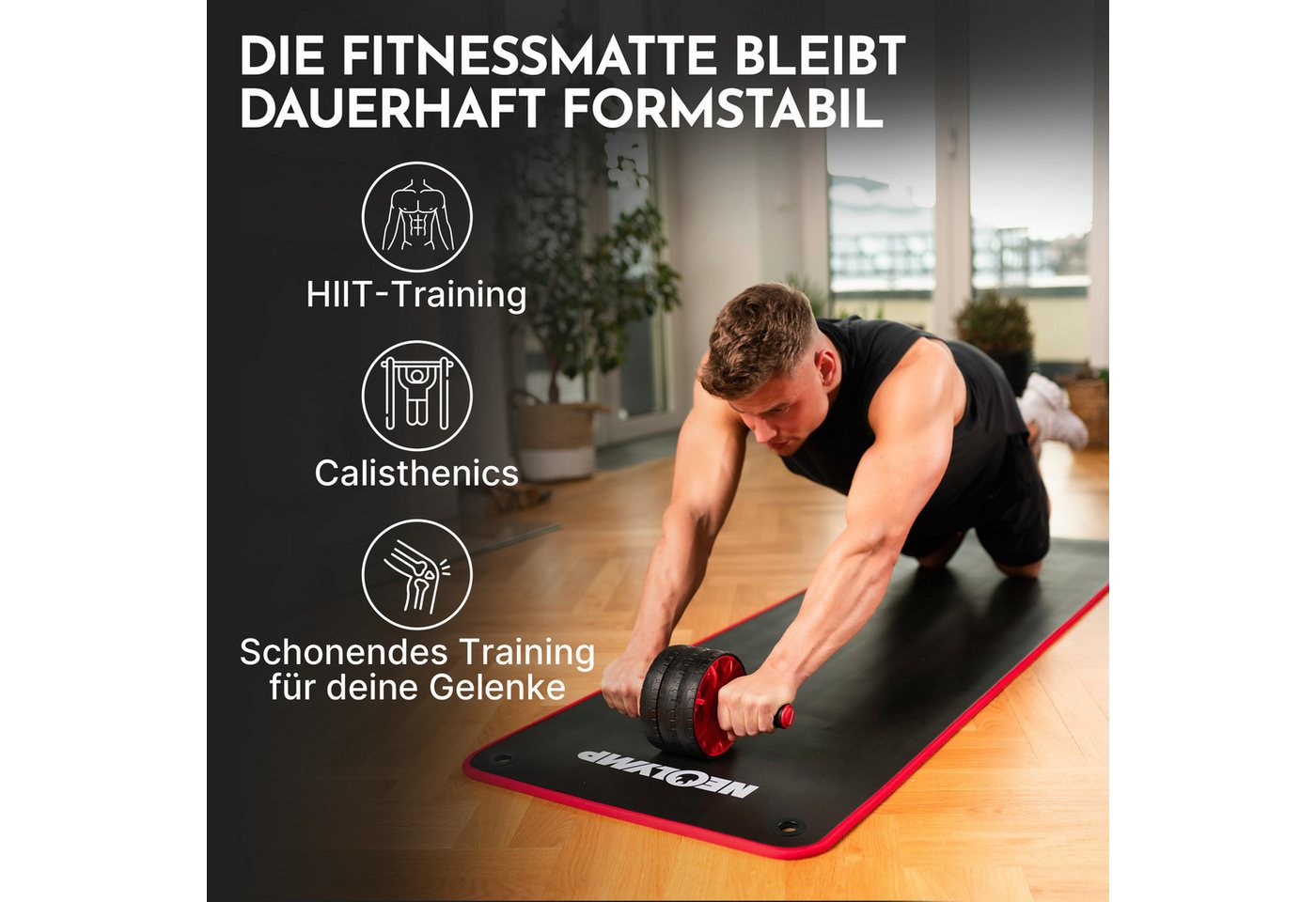 NEOLYMP Fitnessmatte extra dicke Fitnessmatte rutschfest mit Aufhänge-Ösen (Fitnessmatte mit Aufhänge-Ösen inkl. Tragegurt & E-Book), Yogamatte inkl. Tragegurt & E-Book – Gymnastikmatte - Sportmatte Bild 3