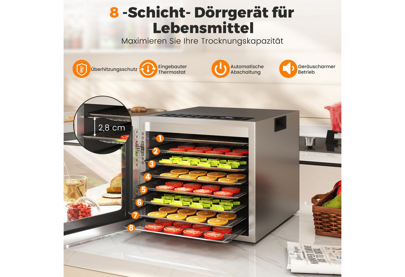 COSTWAY Dörrautomat 850 W, 8 Etagen, Dörrgerät mit 48H Timer, 10 Programmen Bild 4