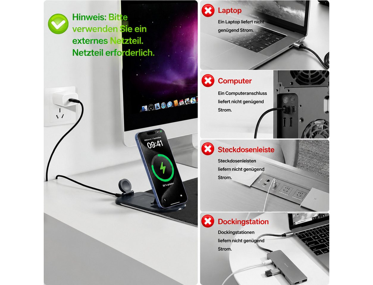 Fyrove Kabellose Ladestation 15W mit XXL RGB Gaming Mauspad 800×300 mm Ladestation (3-in-1 Schreibtischunterlage mit Handyhalterung, Wireless Charger, MagSafe kompatibel, RGB Mauspad, Handyhalter Schreibtisch)