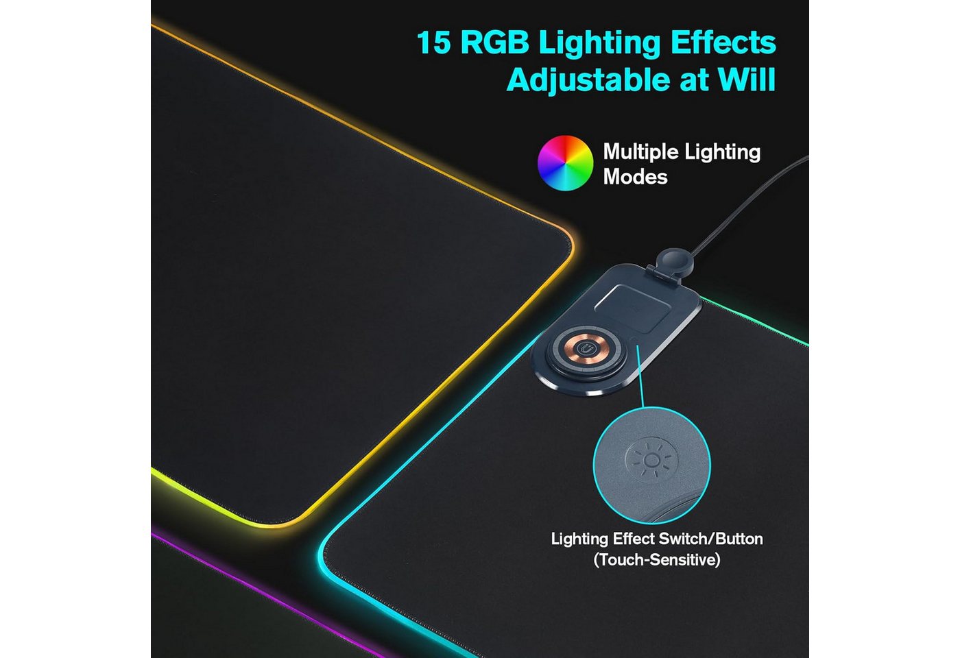 Fyrove Kabellose Ladestation 15W mit XXL RGB Gaming Mauspad 800×300 mm Ladestation (3-in-1 Schreibtischunterlage mit Handyhalterung, Wireless Charger, MagSafe kompatibel, RGB Mauspad, Handyhalter Schreibtisch) Bild 2