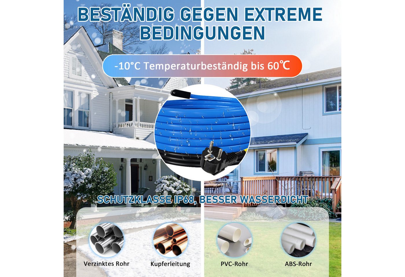 Clanmacy 2M-18M Heizkabel Frostschutz Heizleitung mit Thermostat 17W/M IP68 Rohrbegleitheizung, (1800 cm) Bild 4