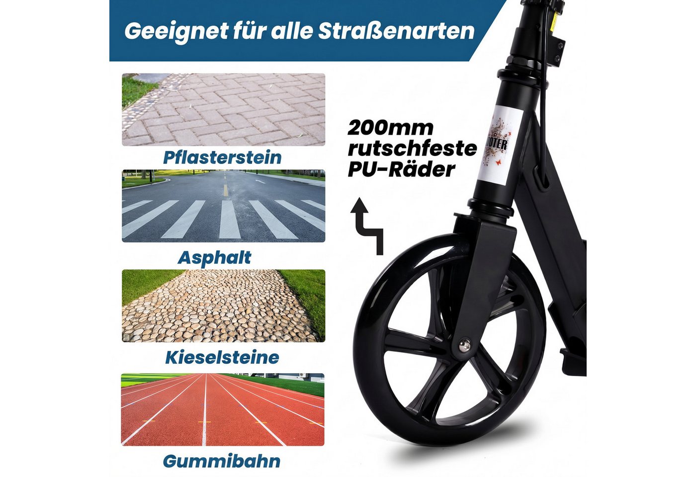 H.yeed Tretroller Kick Scooter für Kinder, Jugendliche und Erwachsene, Höhenverstellbarer Cityroller für Jungen und Mädchen 8+