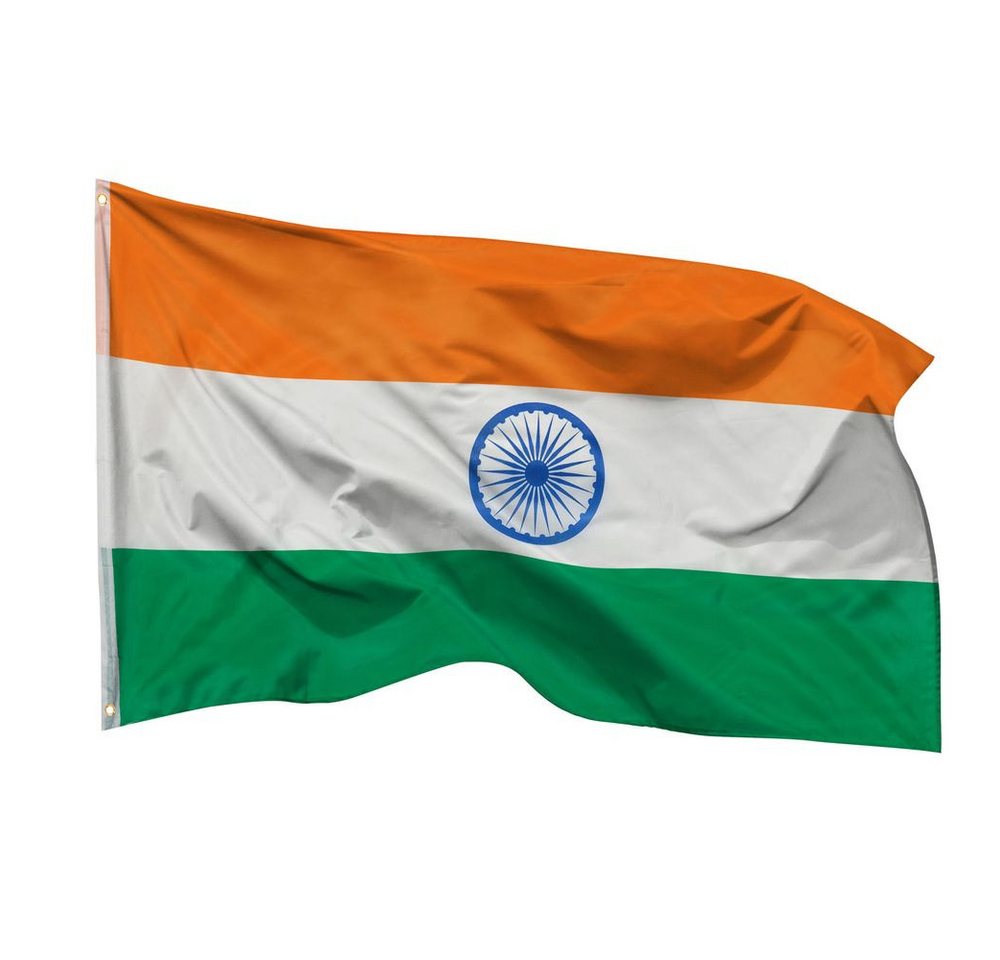 PHENO FLAGS Flagge Indien Flagge 90x150 cm – Wetterfeste Nationalflagge, Inkl. 2 Messing Ösen