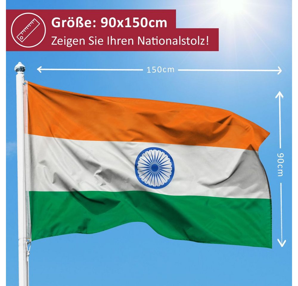 PHENO FLAGS Flagge Indien Flagge 90x150 cm – Wetterfeste Nationalflagge, Inkl. 2 Messing Ösen Bild 4
