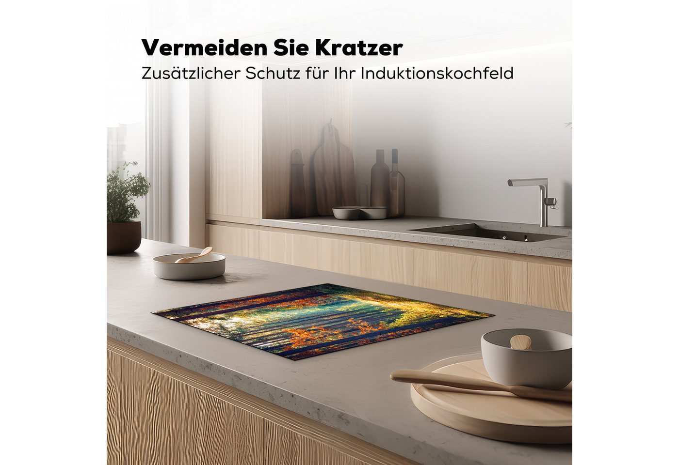 MuchoWow Herd-Abdeckplatte Wald - Sonne - Natur - Herbst, Vinyl, (1 tlg), Abdeckplatte für Ceranfeld, Herd Inductionsmatte, 57.6x51.6 cm Bild 4