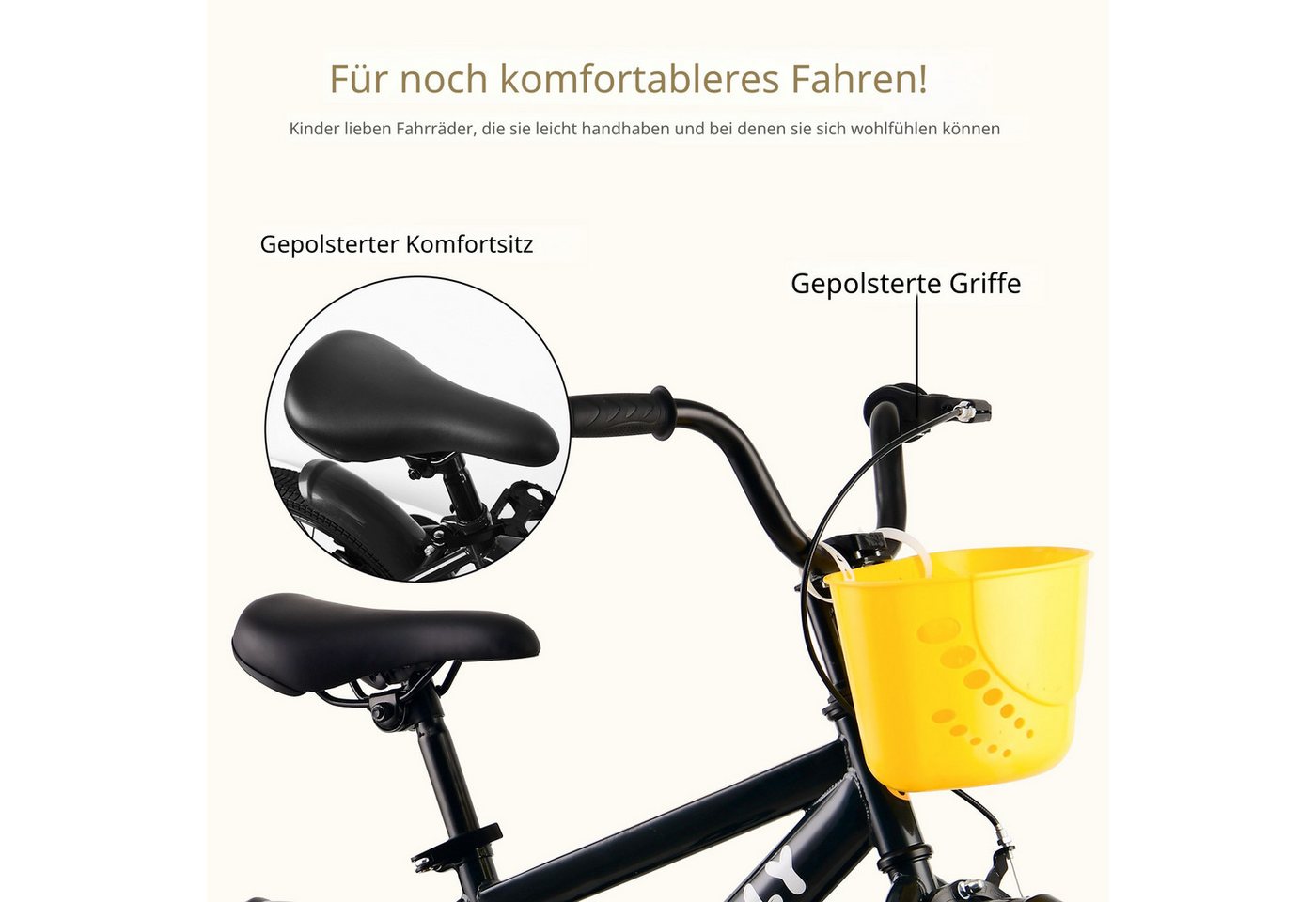 RULLY Kinderfahrrad Kinderfahrrad für Jungen 12/14/16 Zoll, 2–7 Jahre, 1 Gang, Mit Korb, Puppensitz, Stützrädern, Schutzblechen & Klingel