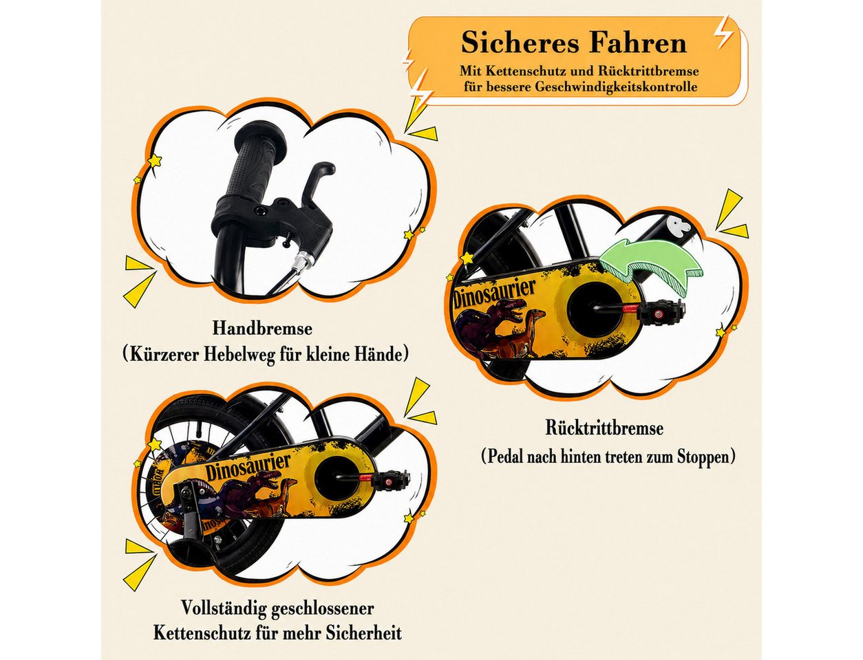RULLY Kinderfahrrad Kinderfahrrad für Jungen 12/14/16 Zoll, 2–7 Jahre, 1 Gang, Mit Korb, Puppensitz, Stützrädern, Schutzblechen & Klingel Bild 3