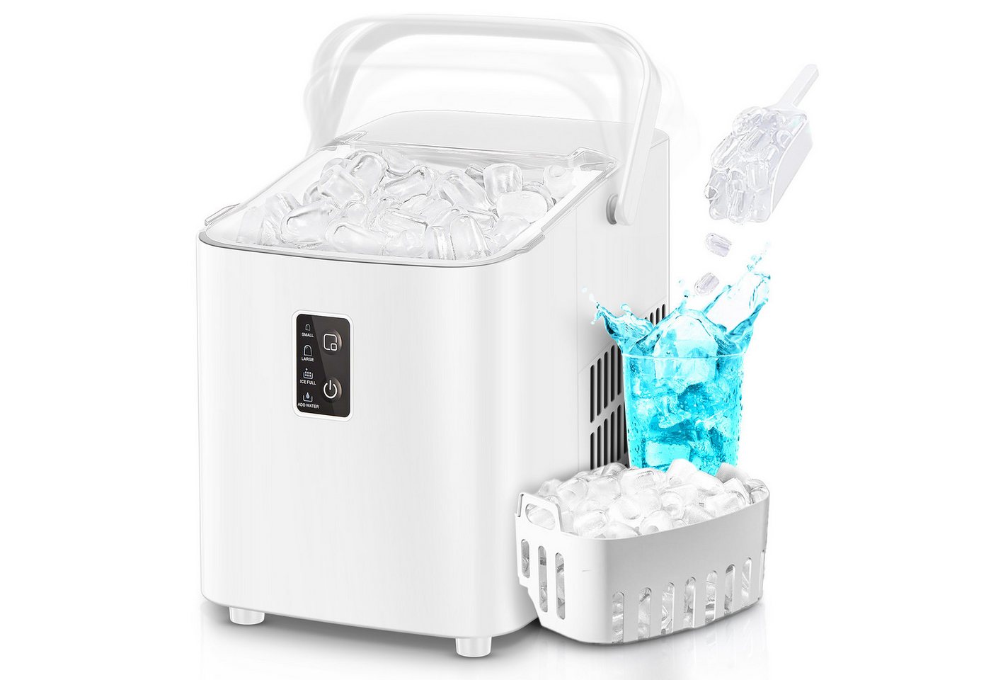 FOHERE Eiswürfelmaschine 5Min Eis, 14kg/24h, selbstreinigend, 2 Größen, Küche/Büro/Bar/Party, mit Griff