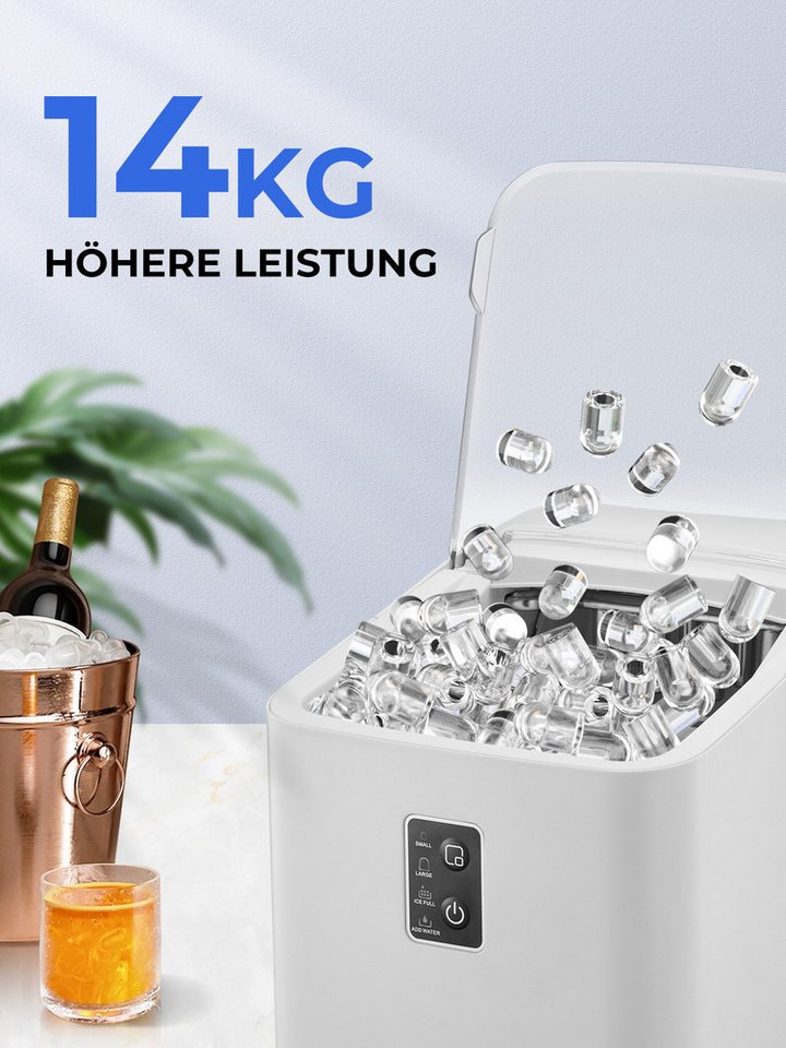 FOHERE Eiswürfelmaschine 5Min Eis, 14kg/24h, selbstreinigend, 2 Größen, Küche/Büro/Bar/Party, mit Griff Bild 2