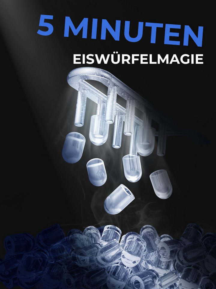 FOHERE Eiswürfelmaschine 5Min Eis, 14kg/24h, selbstreinigend, 2 Größen, Küche/Büro/Bar/Party, mit Griff Bild 4