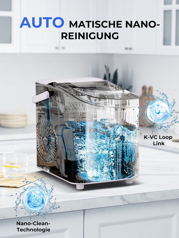 FOHERE Eiswürfelmaschine 5Min Eis, 14kg/24h, selbstreinigend, 2 Größen, Küche/Büro/Bar/Party, mit Griff Bild 5