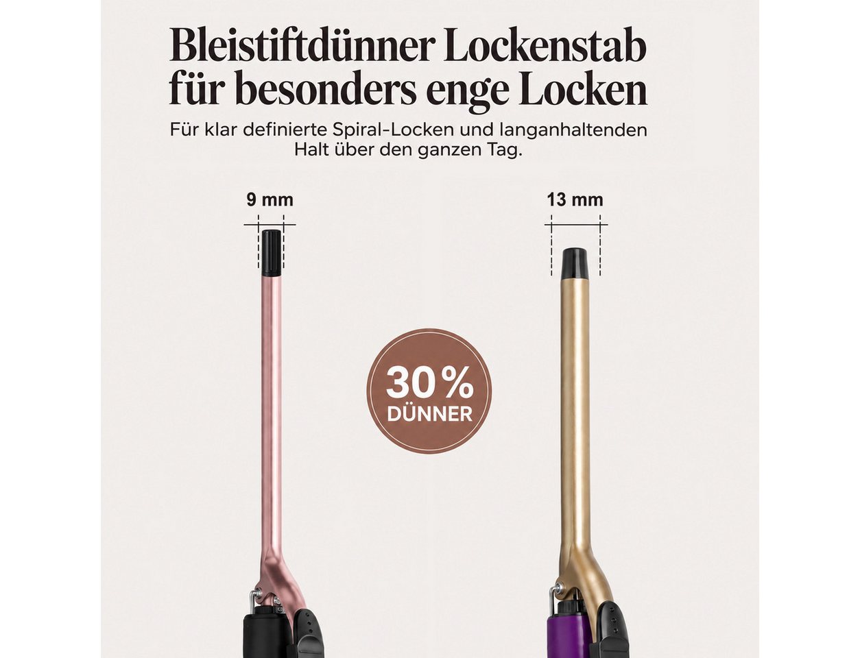 Futicare Lockenstab 9 mm mit Klammer für kleine Locken und Spiral-Locken, schlanker Keramik-Lockenstab für kurzes bis langes Haar, 100–230 °C, 6 Heizstufen, LED-Display Bild 4