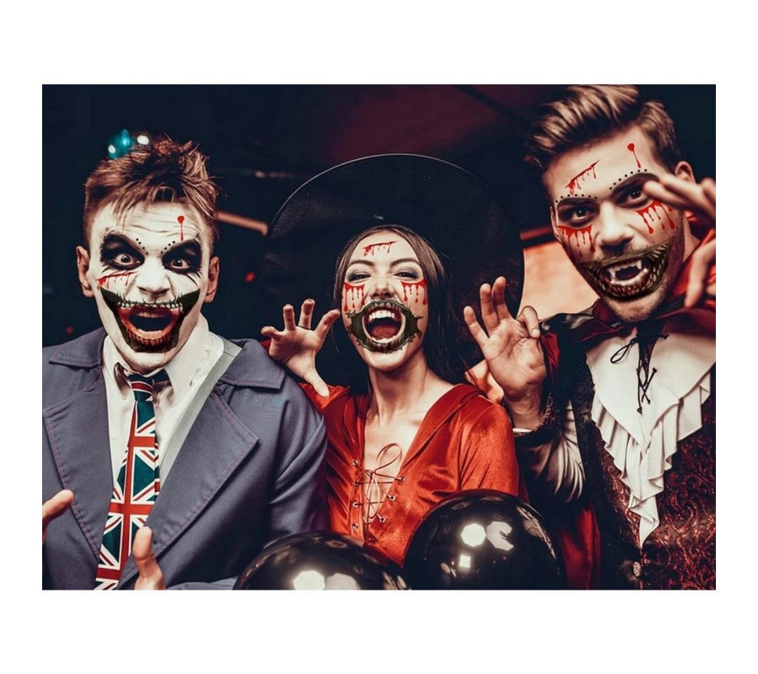 VERK GROUP Theaterschminke Halloween Tattoo Mund Gesicht Skelett Zombie Monsterzähne temporär (Set, 1-tlg), einfache Anwendung
