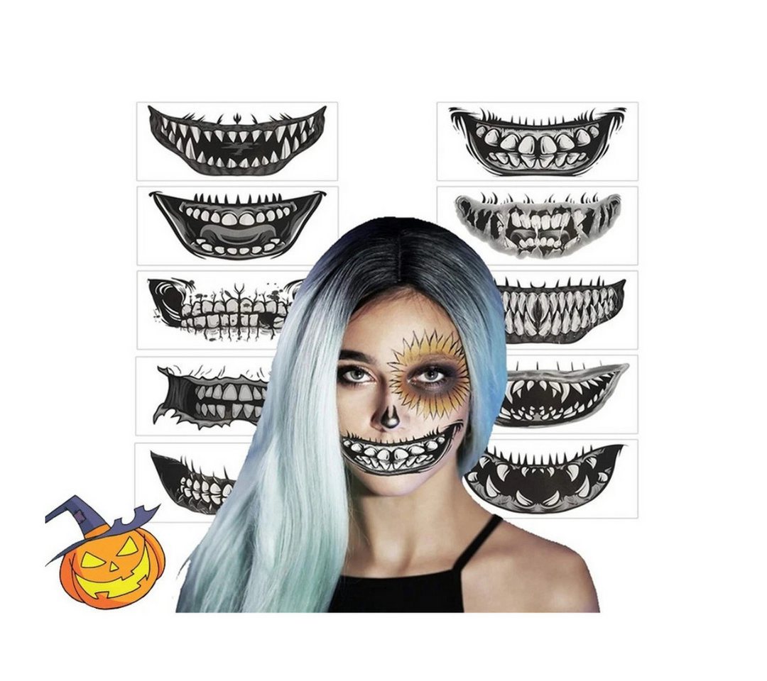VERK GROUP Theaterschminke Halloween Tattoo Mund Gesicht Skelett Zombie Monsterz ähne temporär (Set, 1-tlg), einfache Anwendung Bild 3