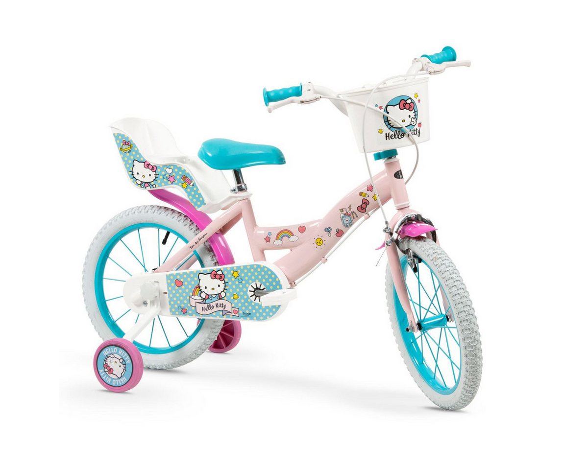 Toimsa Bikes Kinderfahrrad 14 Zoll Kinder Mädchen Fahrrad Kinderfahrrad Rad Bike Hello Kitty 1449, 1 Gang, Puppensitz, Korb, Stützräder