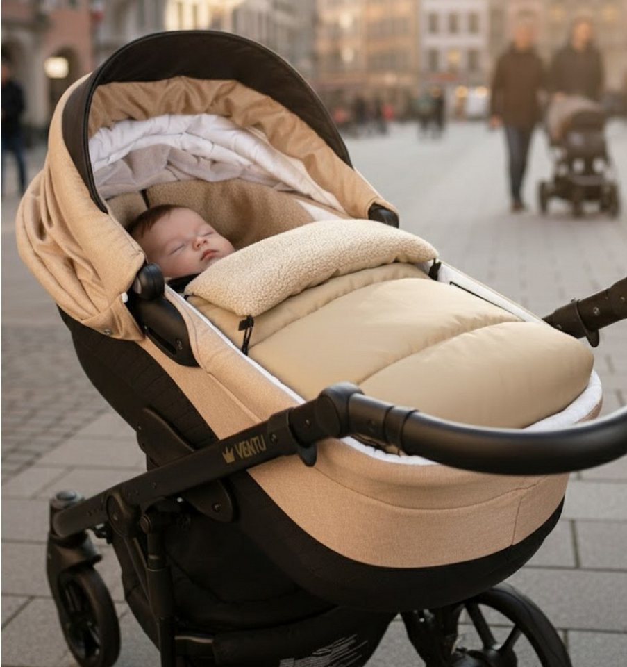 BabyLux Fußsack Bouclé Winter Fußsack 90cm Kinderwagen Buggy, Babyschale Schlafsack, BF1 Beige + Boucle Beige Bild 2