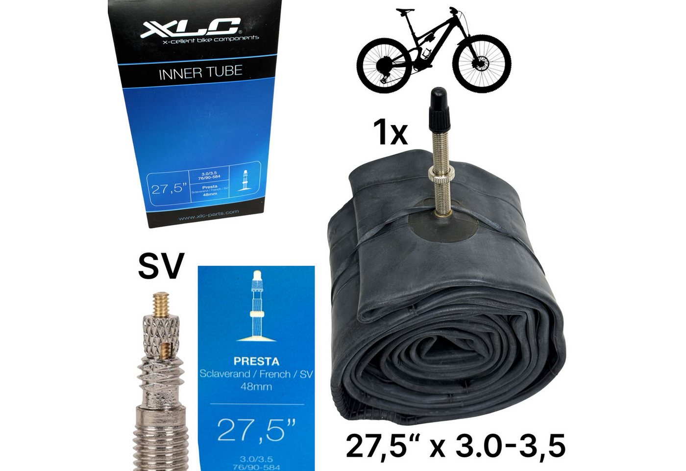 XLC Fahrradschlauch MTB Fahrrad Ersatz Schlauch FR DH 27,5" Französisch Ventil 48mm Bild 2