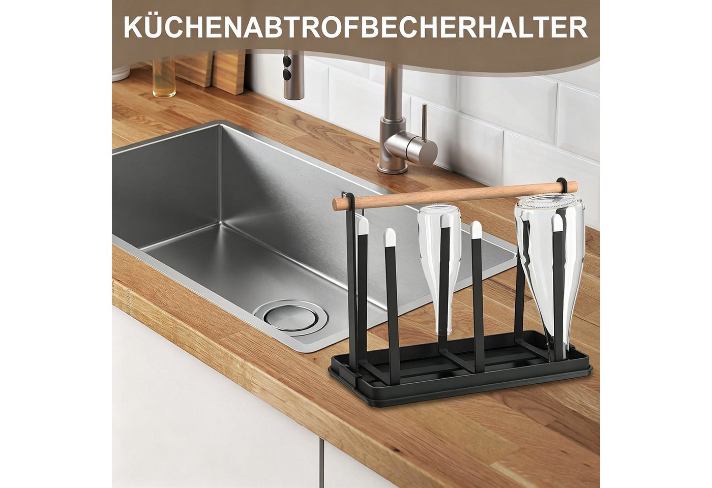 wohnTRAUM24 Flaschenhalter Flaschenhalter für 6 Tassen, Abtropfgestell Flasche aus Edelstahl, Schnelles Abtropfen Flaschen Tassenhalter