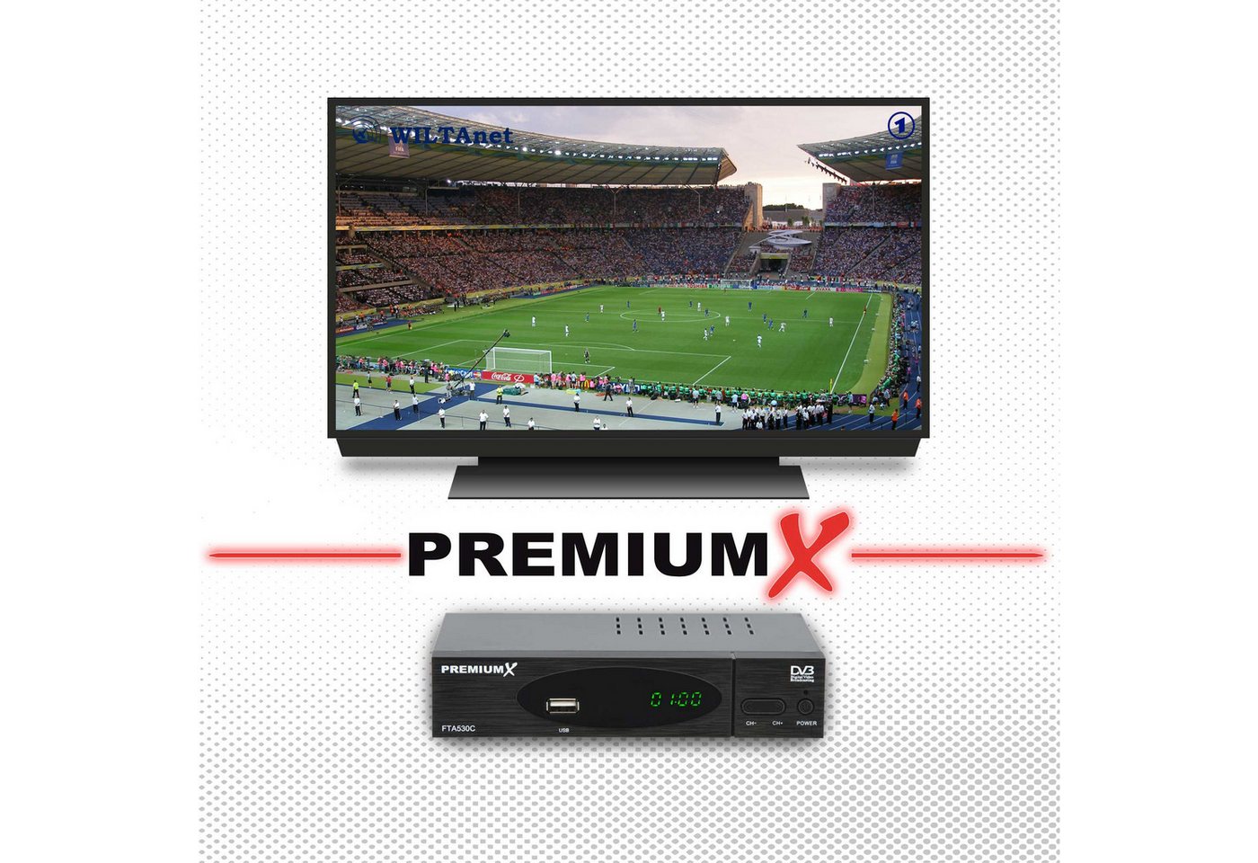 PremiumX FTA 530C DVB-C Kabel Receiver USB HDMI SCART Antennenkabel Kabel-Receiver