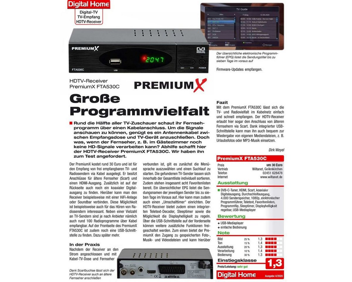 PremiumX FTA 530C DVB-C Kabel Receiver USB HDMI SCART Antennenkabel Kabel-Receiver Bild 3