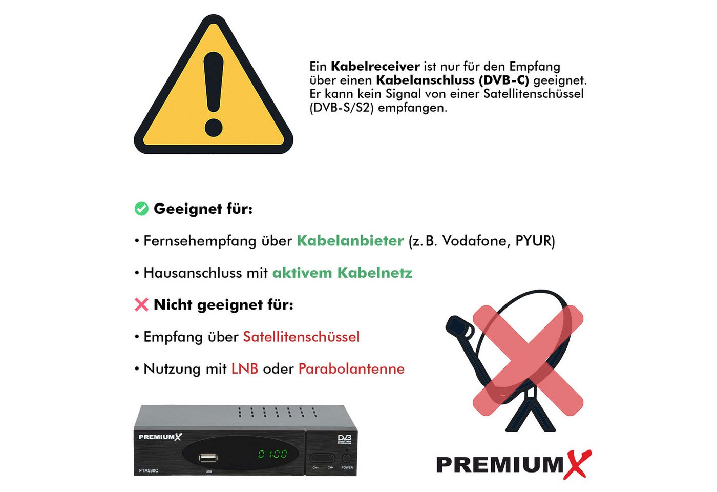 PremiumX FTA 530C DVB-C Kabel Receiver USB HDMI SCART Antennenkabel Kabel-Receiver Bild 5