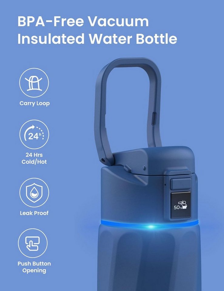 WaterH Trinkflasche Boost, LED-Touch-Display, 710 ml, Blau Bild 3