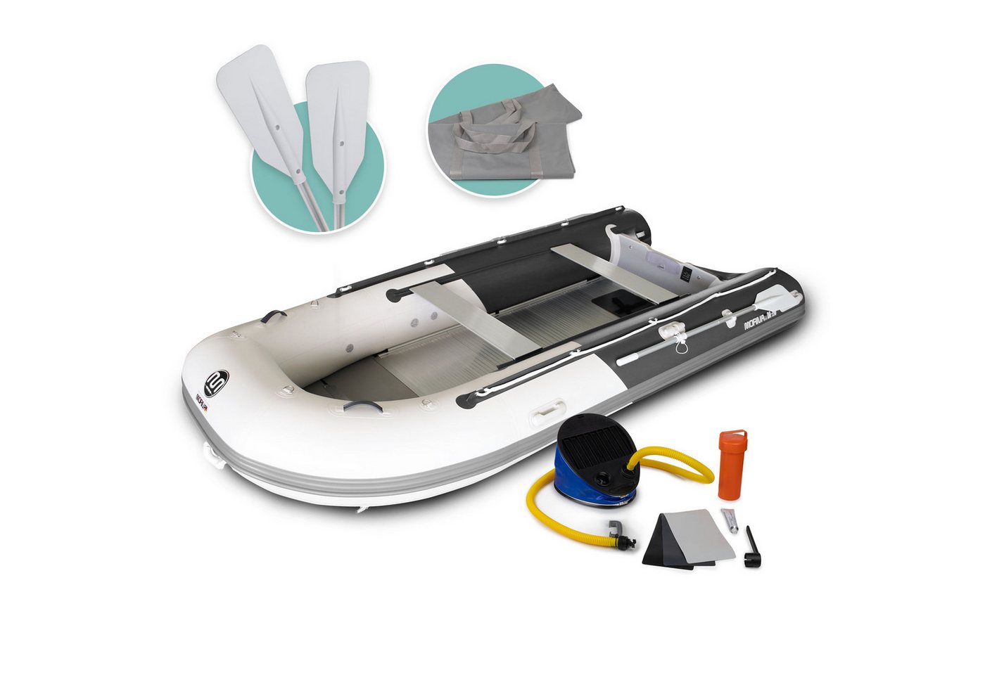 Bronzania Schlauchboot Aufblasbares Schlauchboot 390 cm grau-dunkelgrau Aluminiumboden, Reparaturkit
