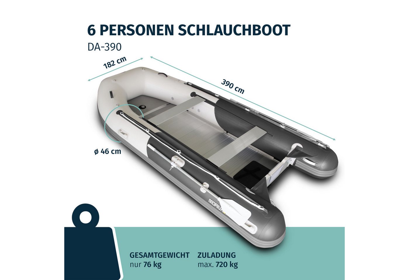 Bronzania Schlauchboot Aufblasbares Schlauchboot 390 cm grau-dunkelgrau Aluminiumboden, Reparaturkit Bild 3