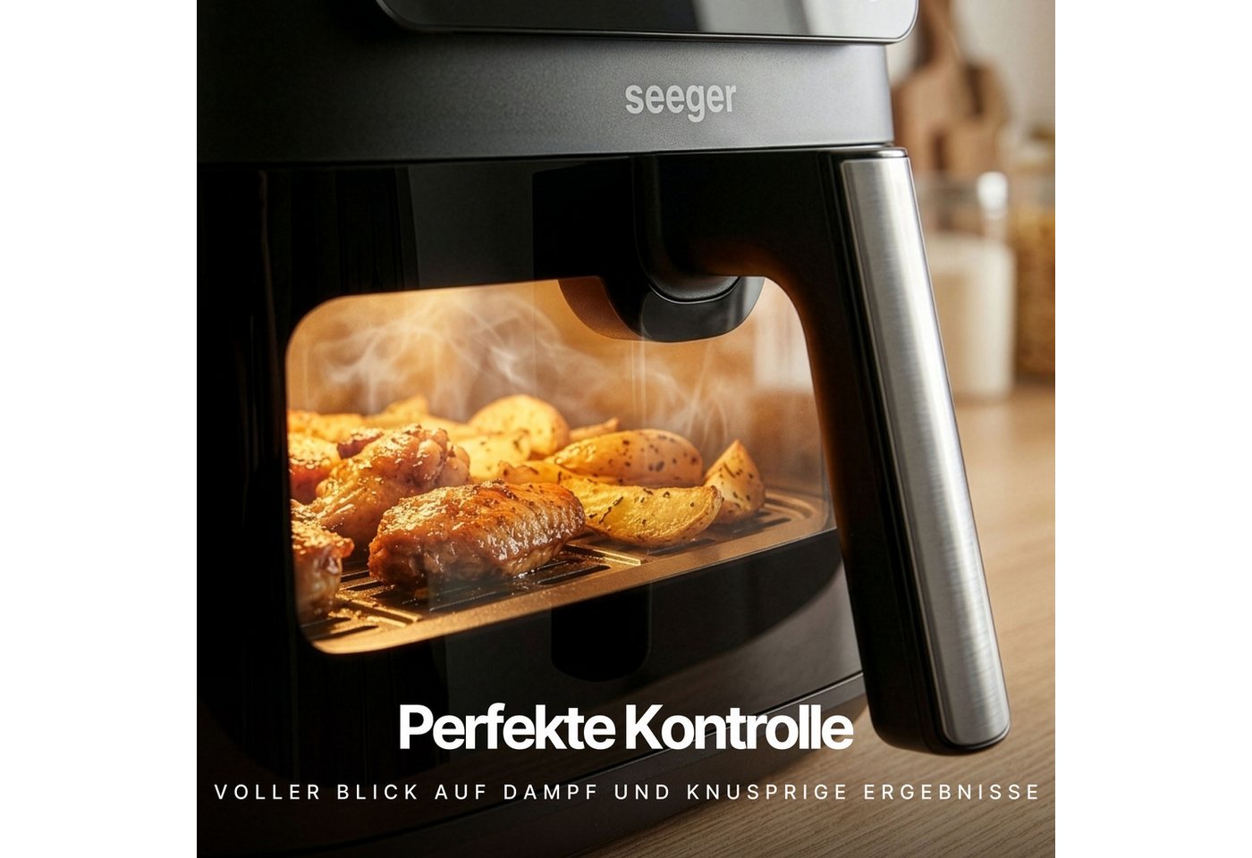 Seeger Heißluftfritteuse, 1700 W, Dampffunktion, Sichtfenster, PFAS-freie Beschichtung Bild 2