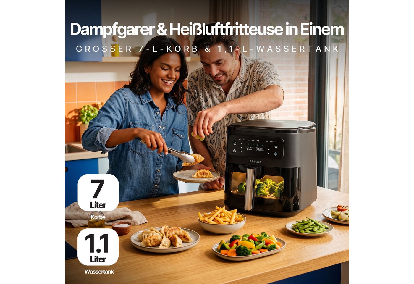 Seeger Heißluftfritteuse, 1700 W, Dampffunktion, Sichtfenster, PFAS-freie Beschichtung Bild 4