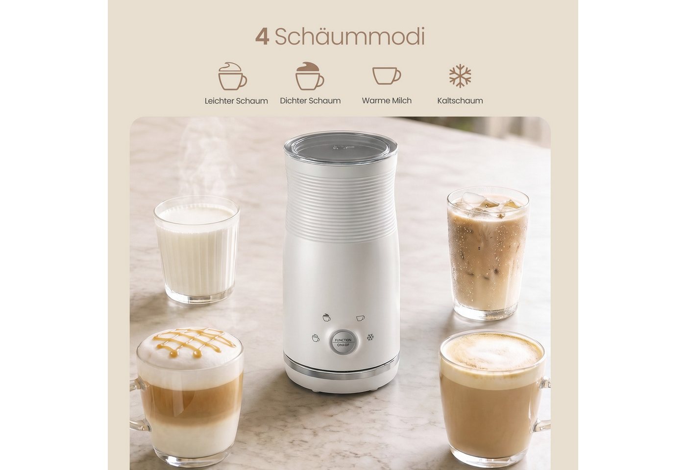 SONGMICS Milchaufschäumer Elektrischer 4-in-1 Automatisch 300 ml, 10,5 x 10,5 x 20,3 cm,weiß Bild 3