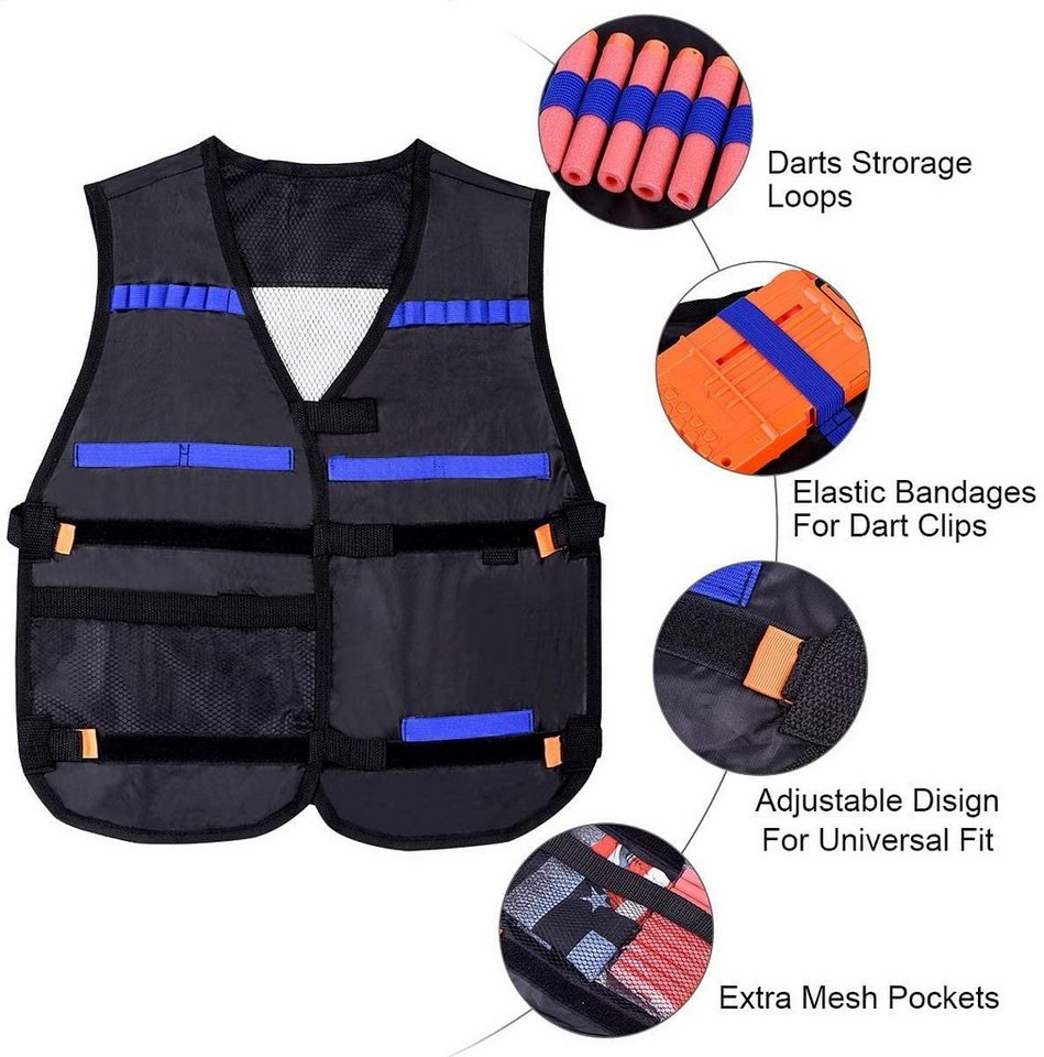 EXTSUD Protektorenjacke 2er Taktische Weste Jacke Set (Kids Tactical Vest für Nerf Zubehör Set mit 80 Darts Nachfüllpack, 2-tlg., Taktische Jacke Set für Nerf Guns N-Strike Elite), für Nerf Guns N-Strike Elite-Serie Bild 2