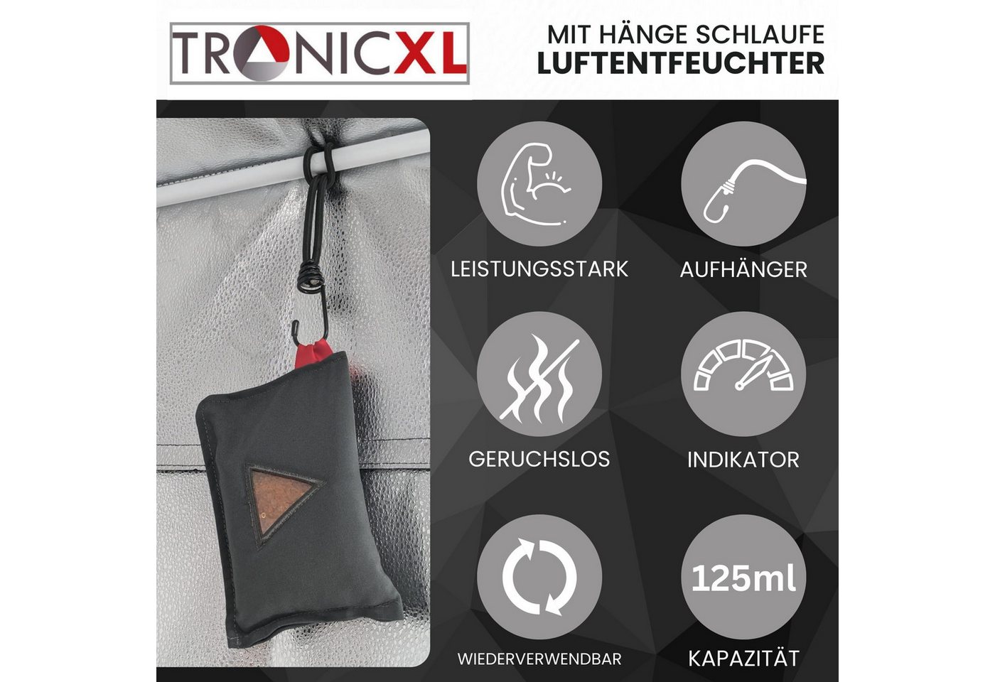 TronicXL Granulat-Luftentfeuchter Luftentfeuchter wiederverwendbar aufhängbar für Kleiderschrank Hänger, Camping Feuchtigkeitsabsorber Schrank Küche Granulat