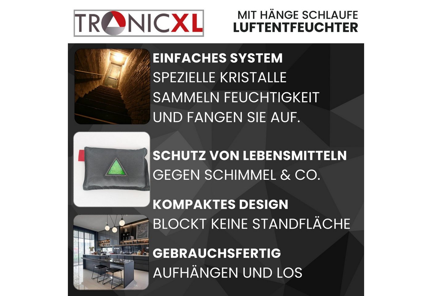 TronicXL Granulat-Luftentfeuchter Luftentfeuchter wiederverwendbar aufhängbar für Kleiderschrank Hänger, Camping Feuchtigkeitsabsorber Schrank Küche Granulat Bild 3