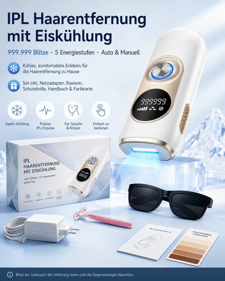 Fyrove Haarentfernungsgerät IPL Haarentfernungsgerät mit Kühlfunktion, 999.999 Lichtimpulse, 5 Energiestufen,Auto/Manuell–Damen Haarentferner für Gesicht & Körper, Geschenk für Frauen zu Weihnachten & Geburtstag Bild 4