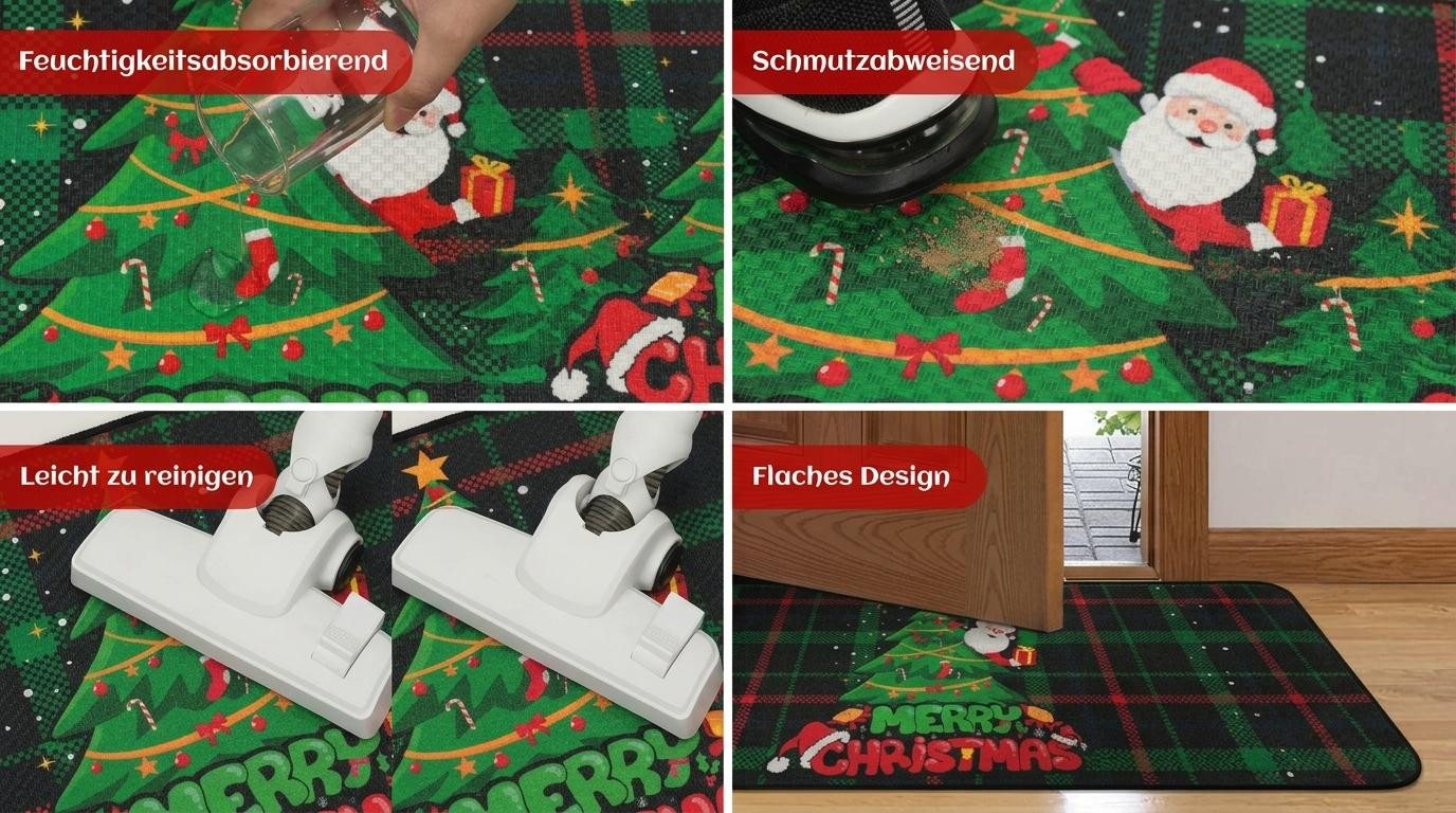 GarveeMore Universal-Fußmatten Weihnachten Fußmatte mit Karo-Muster, rutschfest & waschbar, mehrere Größen für Innen- & Außenbereich, Weihnachten Fußmatte Bild 2
