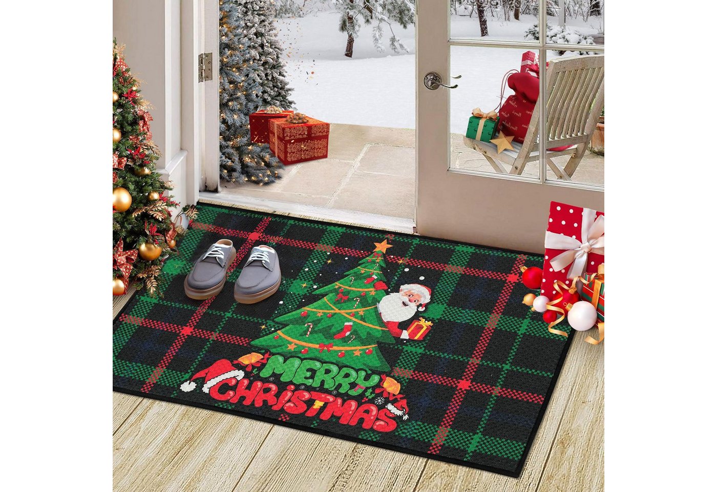 GarveeMore Universal-Fußmatten Weihnachten Fußmatte mit Karo-Muster, rutschfest & waschbar, mehrere Größen für Innen- & Außenbereich, Weihnachten Fußmatte Bild 3