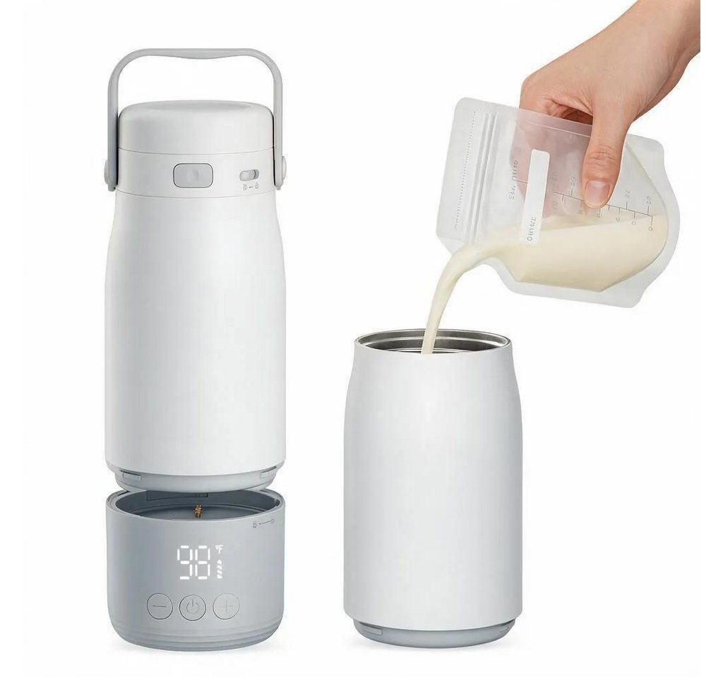 GarveeMore Babyflaschenwärmer Tragbarer Babyflaschenwärmer für unterwegs, Flaschenwärmer mit Akku, 12800 mAh, 500 ml, 2 Min. bis 37°C, ±1°C Genauigkeit, LED Display Bild 3