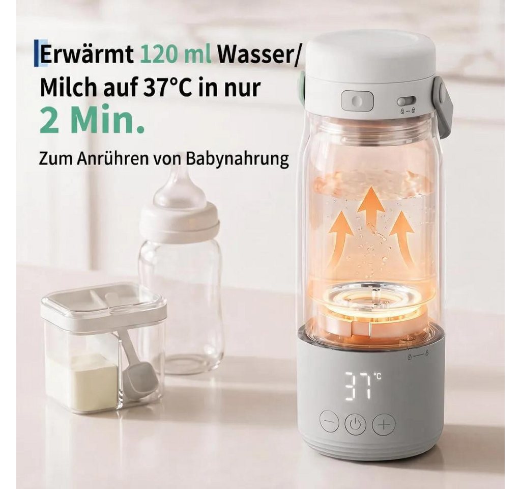 GarveeMore Babyflaschenwärmer Tragbarer Babyflaschenwärmer für unterwegs, Flaschenwärmer mit Akku, 12800 mAh, 500 ml, 2 Min. bis 37°C, ±1°C Genauigkeit, LED Display Bild 5
