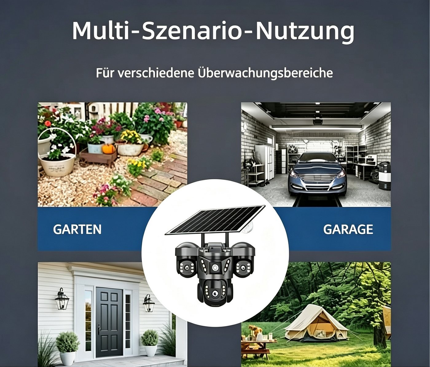 ANTCOOL Überwachungskamera Solar Überwachungskamera 3‑Objektiv WLAN PTZ 360° Nachtsicht Außen Bild 4