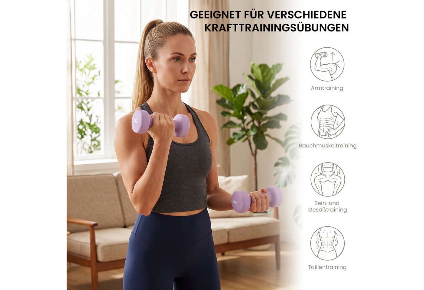 DAITORE Kurzhantel Hantelset, Neopren Hanteln Gewichte, 2er-Set, 1–3kg, (Sechseckig, Kurzhanteln, Hantelset), für Krafttraining und Fitnesskurse